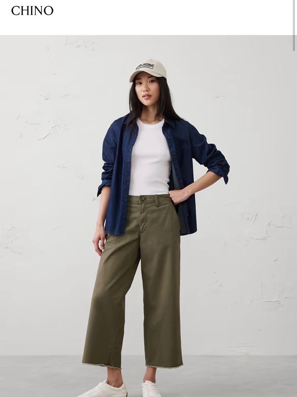 Banana Republic Wide-Leg High-Rise Cropped Chino in Olive Green
